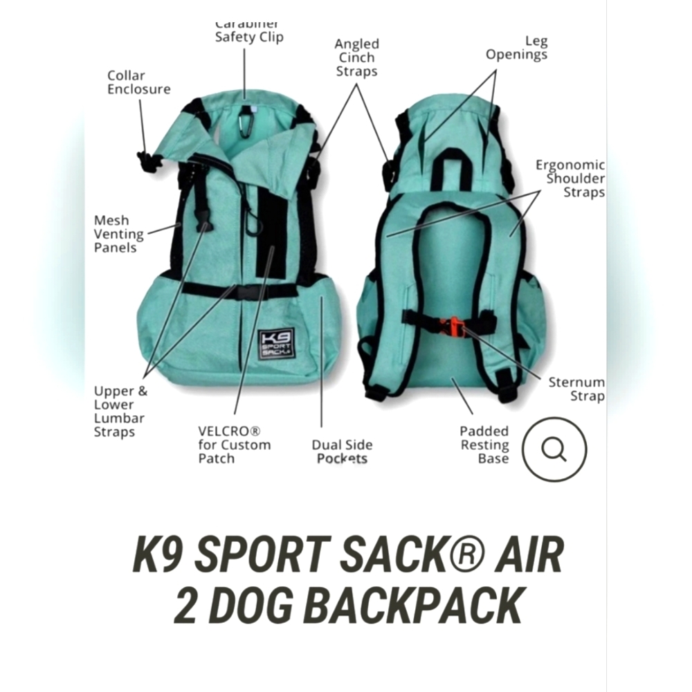 K9 Sport Sac Air2, Pet Carrier / Pet Backpack Size Large Mint Green